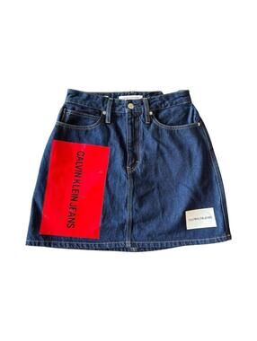 Calvin Klein Jeans Denim Skirt with red vinyl graphics NEW W/ TAG italian denim